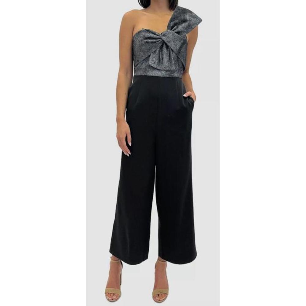 Sam Edelman Women's Black Cady Metallic Lined Bow-Bodice Jumpsuit Size 12
